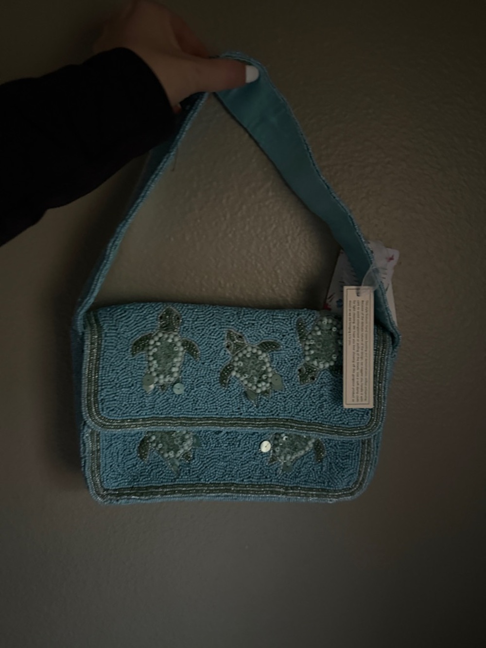 Blue Beaded Sea Turtle Shoulder Bag